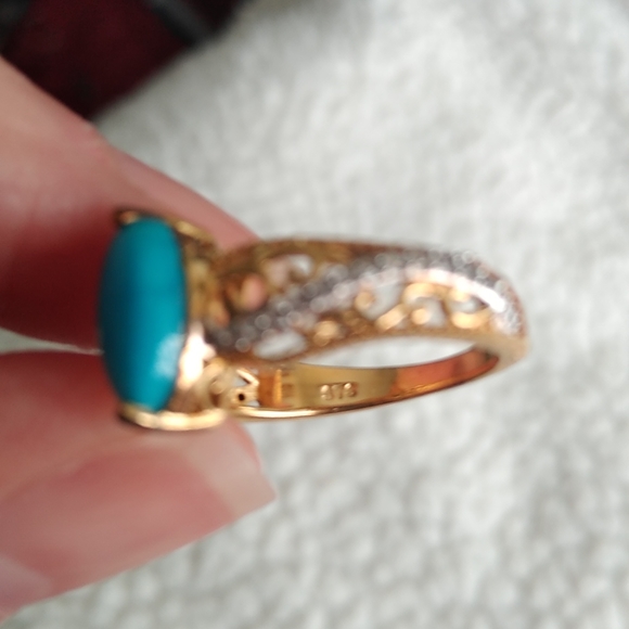 ARIZONA SLEEPING BEAUTY TURQUOISE, CAMBODIAN ZIRCON RING - Picture 9 of 9